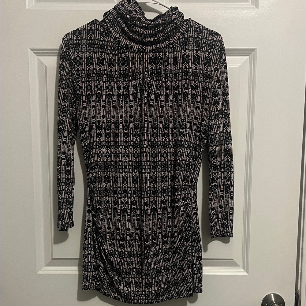 Turtleneck Patterned Blouse - Black & Cream
